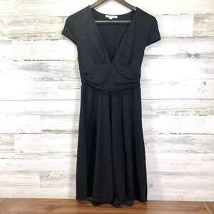 Dress Day Womens Black V Neck‎ Stretchy Cap Slv Fit & Flare Midi Dress Size M